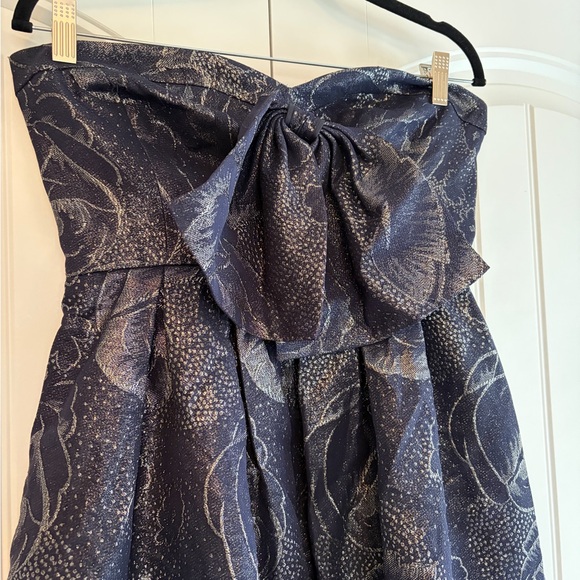Rebecca Taylor Strapless Women's Mini Dress Navy Blue Floral Metallic Sz 10 Silk - Picture 2 of 14